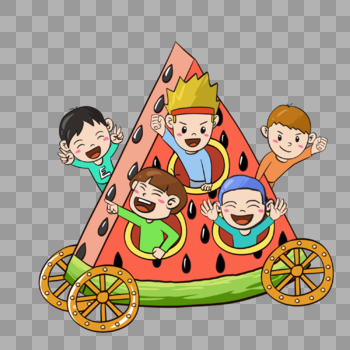 创意手绘六一儿童节游乐场西瓜车图片素材免费下载