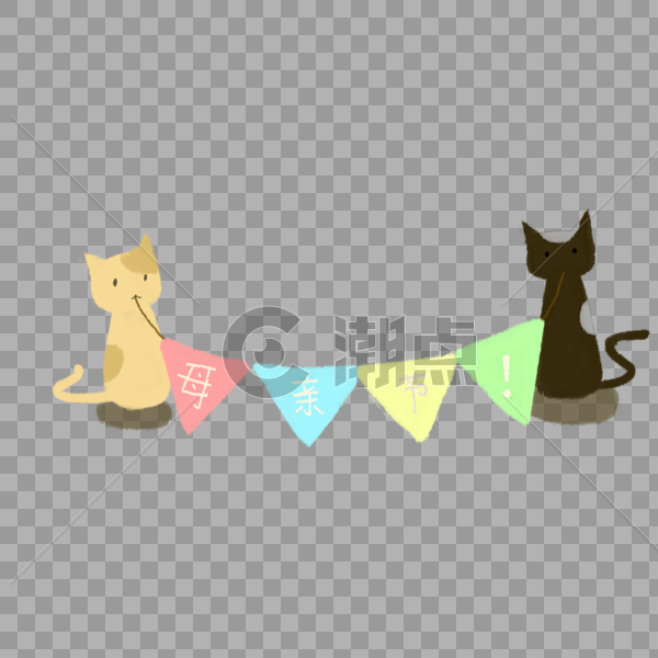 卡通手绘可爱的猫咪和装饰彩带图片素材免费下载