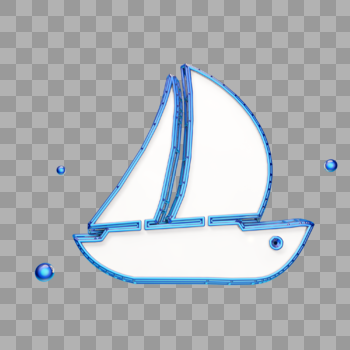 蓝色立体帆船图标图片素材免费下载