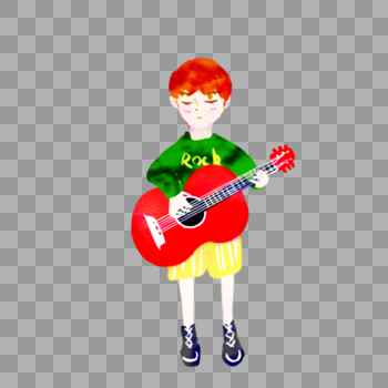卡通男孩弹吉他唱歌插画吉他清新图片素材免费下载