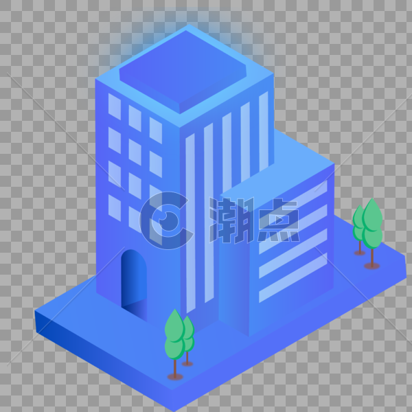 2.5D蓝色渐变科技感厦建筑插画图片素材免费下载