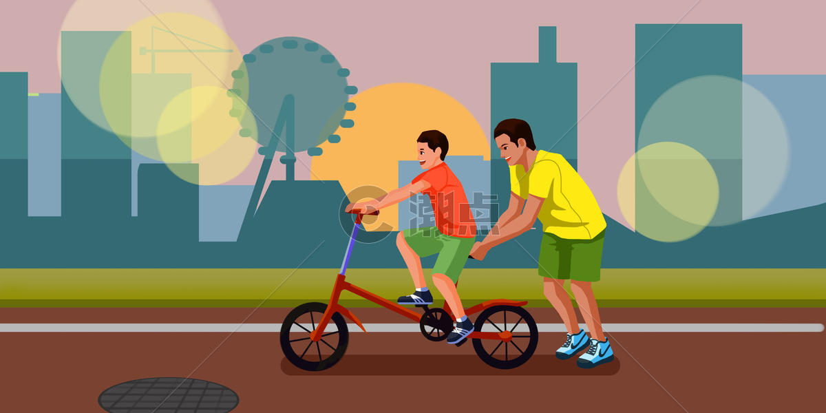 父亲教孩子学习自行车图片素材免费下载