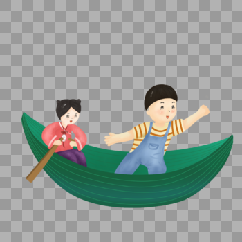 端午节两个小朋友一起划龙舟图片素材免费下载