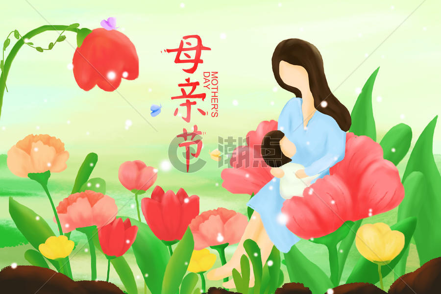 温馨花朵母亲节清新插画图片素材免费下载