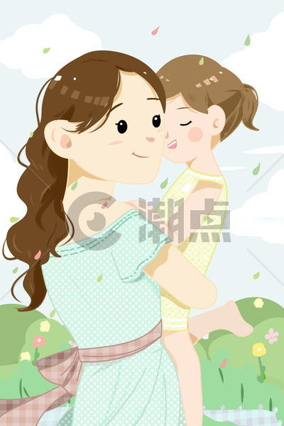 母亲节妈妈抱着小女孩插画图片素材免费下载