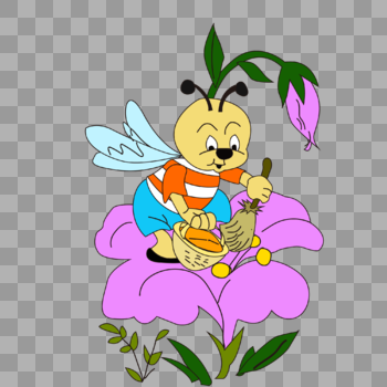 可爱卡通动物蜜蜂采花蜜图片素材免费下载