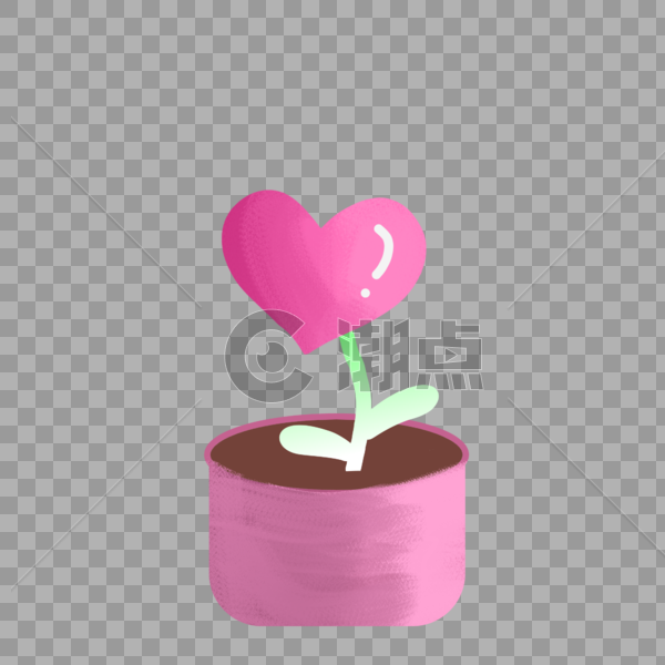 情人节520爱心盆栽礼物粉色手绘装饰图案图片素材免费下载