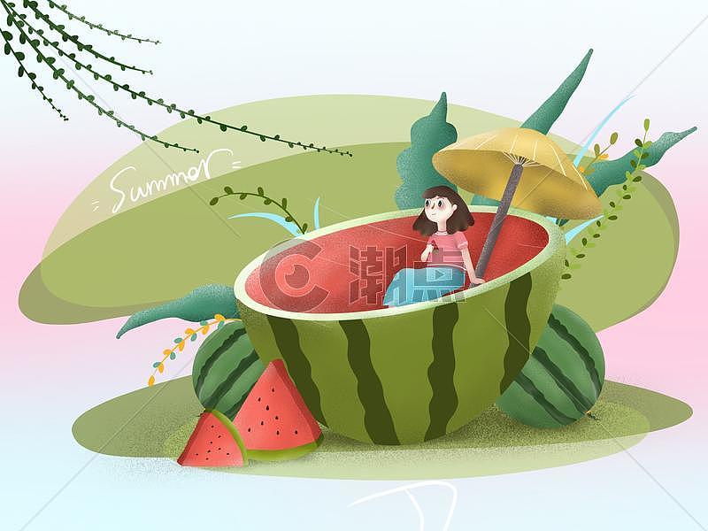 夏天清凉西瓜唯美插画图片素材免费下载