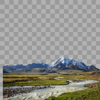 西藏高原上蜿蜒的河流与雪山图片素材免费下载