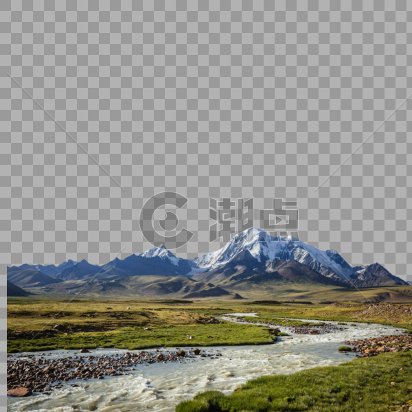 西藏高原上蜿蜒的河流与雪山图片素材免费下载