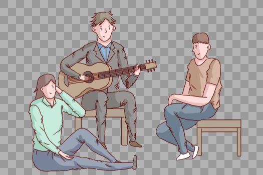 音乐节三人弹吉他聊天图片素材免费下载