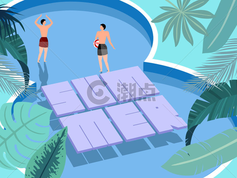 夏天泳池summer清凉插画图片素材免费下载