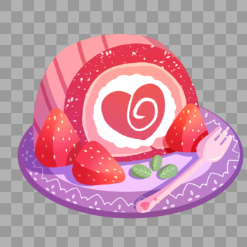 草莓爱心瑞士卷海绵蛋糕图片素材免费下载