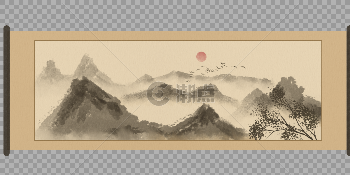 中国风卷轴挂画装饰图片素材免费下载
