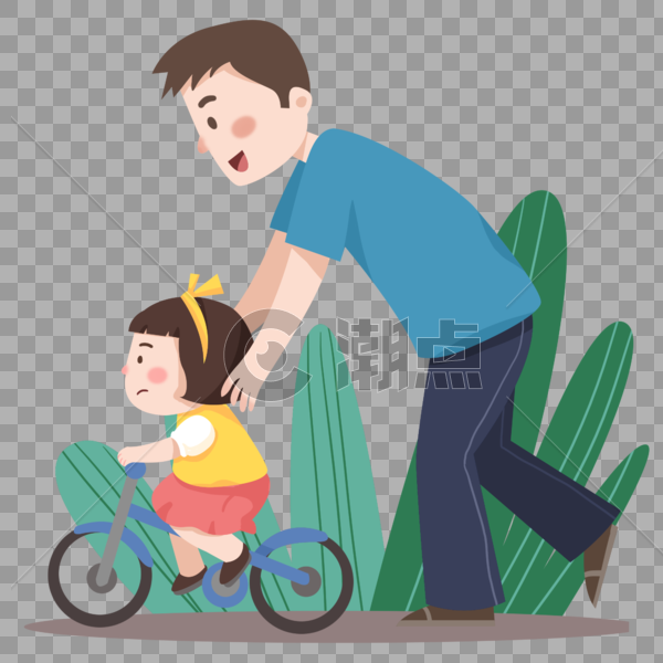 手绘卡通父亲节陪孩子骑自行车的爸爸图片素材免费下载