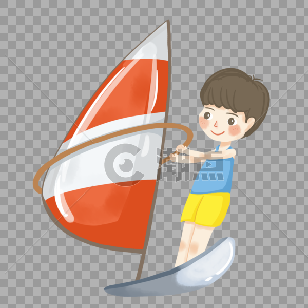 夏日男孩驾着帆船冲浪图片素材免费下载