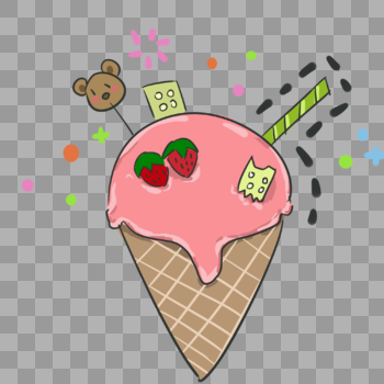 草莓可爱甜筒冰淇凌图片素材免费下载