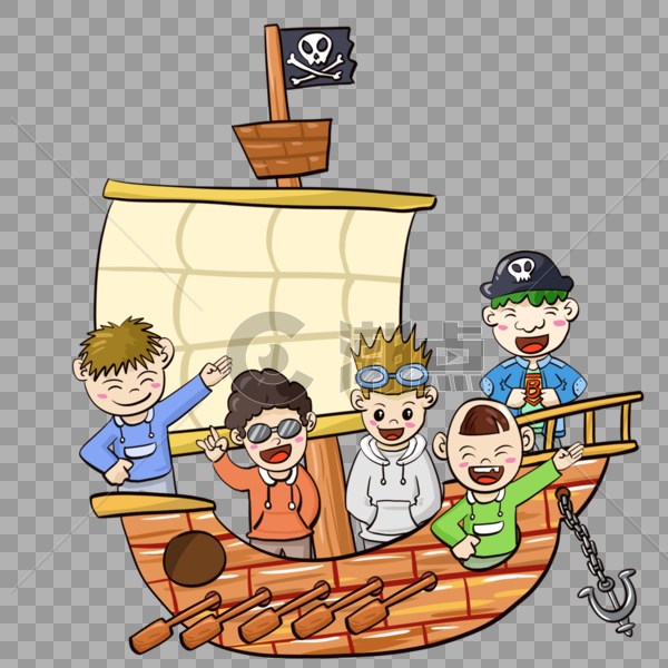 创意手绘六一儿童节游乐场海盗船图片素材免费下载