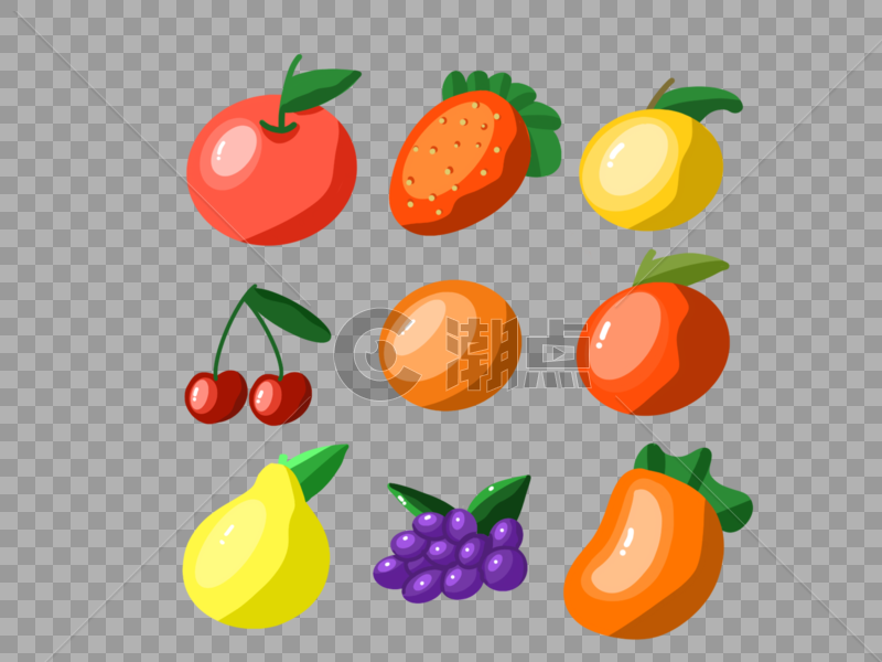 手绘水果草莓苹果橘子梨子葡萄图片素材免费下载