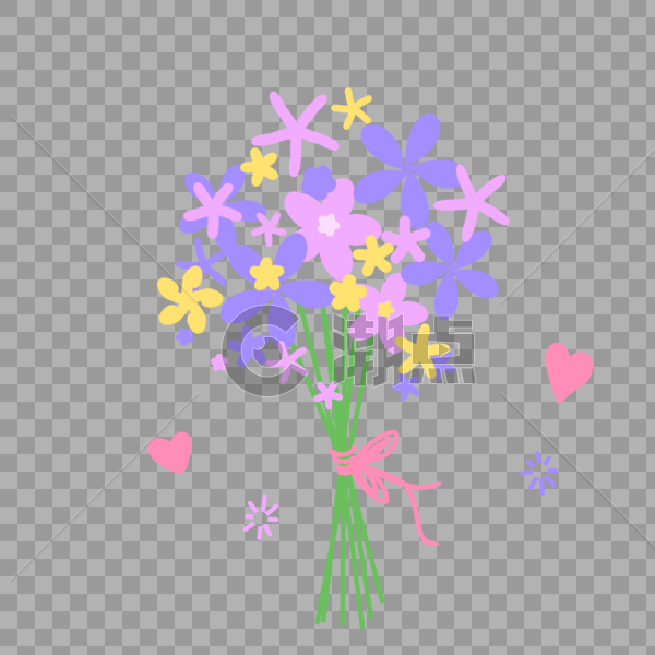 情人节520母亲节花束粉色紫色手绘装饰图案图片素材免费下载