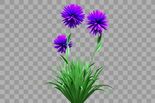 三朵紫花一从绿草图片素材免费下载