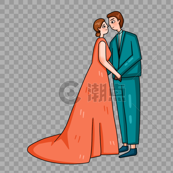 手绘情侣婚礼拥抱人物形象图片素材免费下载
