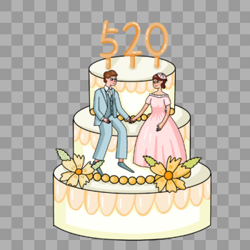 手绘情侣婚礼新人蛋糕图片素材免费下载