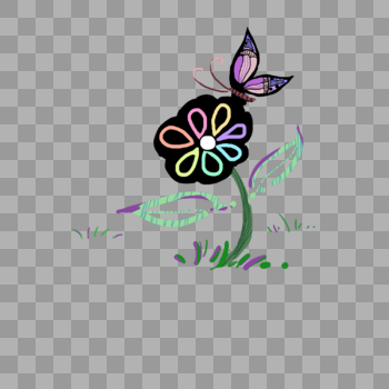 一只蝴蝶停在彩色的花上图片素材免费下载