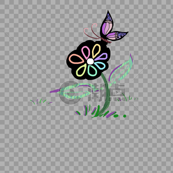 一只蝴蝶停在彩色的花上图片素材免费下载