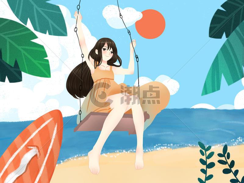 小清新风格夏天在海边度假的女孩图片素材免费下载