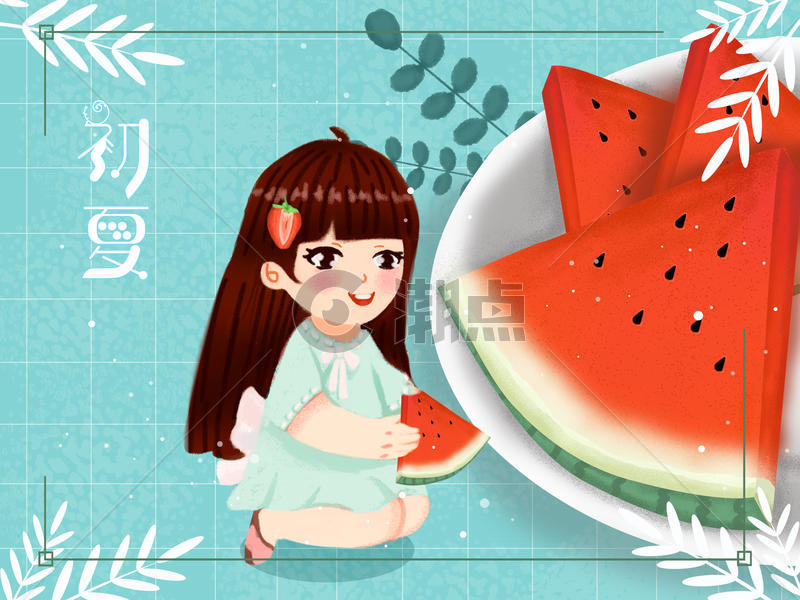 小清新风格夏天吃西瓜的少女图片素材免费下载