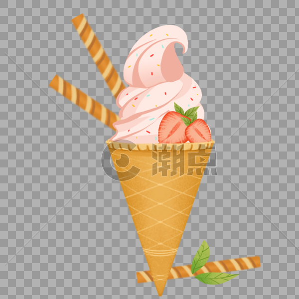 甜筒粉色草莓夏季清凉冰激凌夏日解暑神器雪糕图片素材免费下载