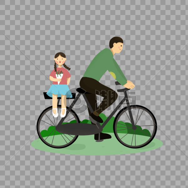 儿童节父亲带着女儿骑自行车图片素材免费下载