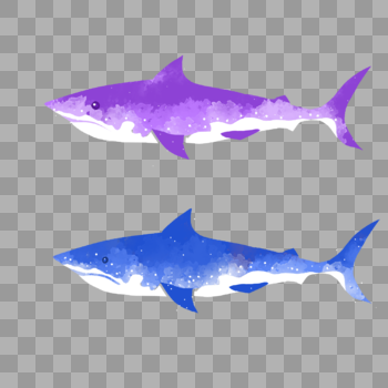 清新鲨鱼红色蓝色渐变手绘装饰图案图片素材免费下载