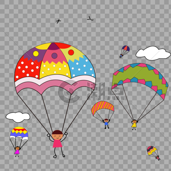 手绘彩色卡通降落伞图片素材免费下载