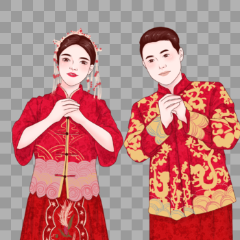 穿中式婚服的新娘新郎图片素材免费下载