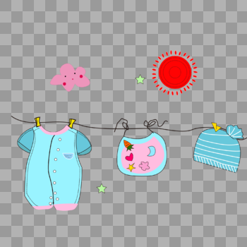 卡通蓝色粉色婴儿衣服帽子围嘴图片素材免费下载