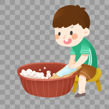 洗衣服做家务的男孩图片素材免费下载