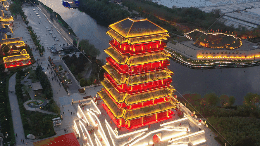 西安汉城湖夜景GIF图片素材免费下载