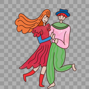 卡通手绘幸福情侣开心跳舞图片素材免费下载