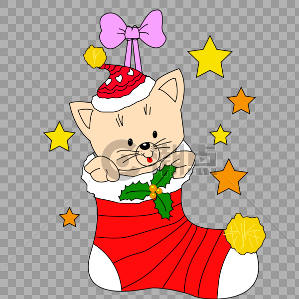 卡通坐在圣诞袜里的猫图片素材免费下载