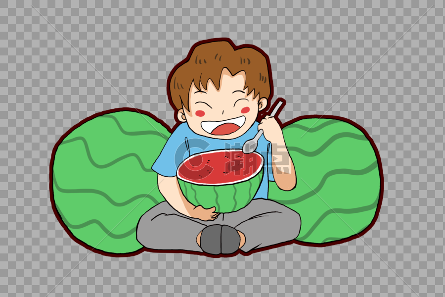 夏季小男孩开心吃西瓜图片素材免费下载