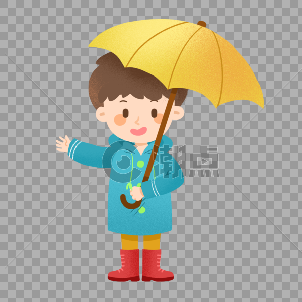 雨天撑着伞穿着雨衣的男孩图片素材免费下载