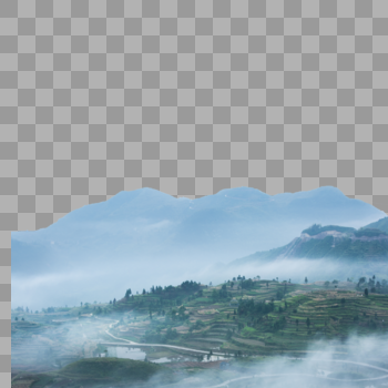 云雾笼罩的山中梯田图片素材免费下载