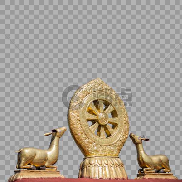 西藏寺庙屋顶上的金色法轮图片素材免费下载