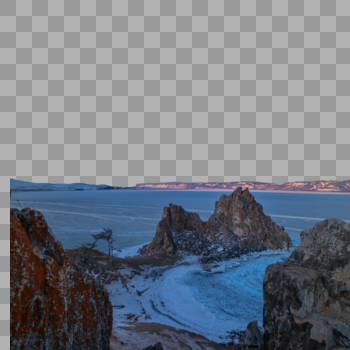冬季贝加尔湖上的岩石小岛图片素材免费下载