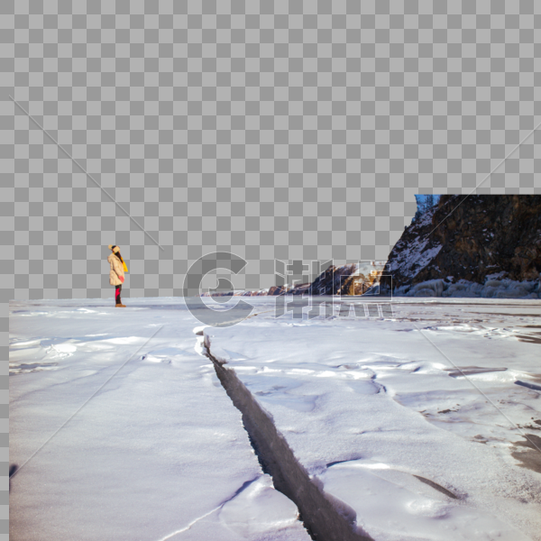 冬季结冰的湖面上壮观的冰裂图片素材免费下载