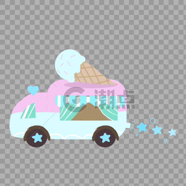 儿童节冰淇淋车小汽车玩具车星星手绘装饰图案图片素材免费下载