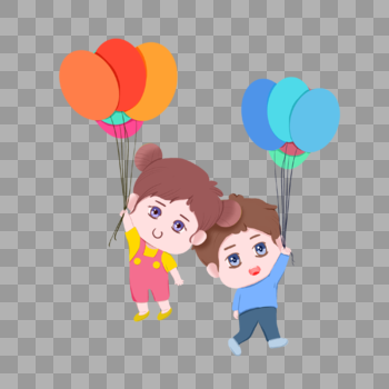 抓着彩色气球的可爱小孩图片素材免费下载