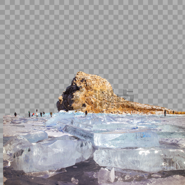 寒冬湖上冻结的硕大冰块图片素材免费下载
